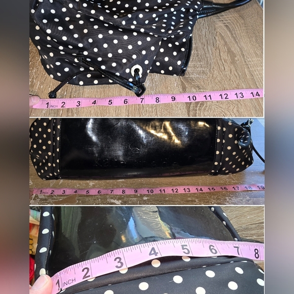 Kate Spade Stevie Baby Bag Large Black & White Polka Dot Nylon Diaper Bag Purse - Picture 13 of 14